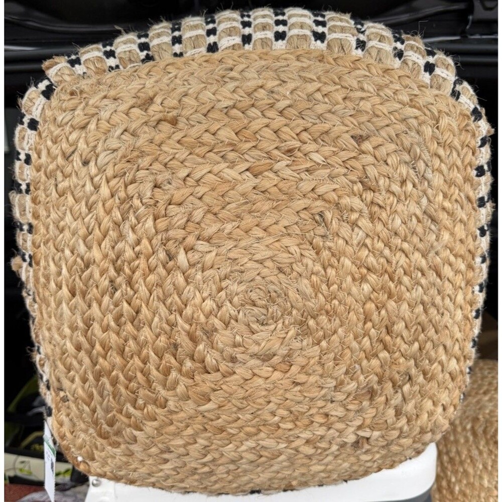 Nourison Jute/Cotton Pouf 16x16x16 Farmhouse Style Braided Rope - Picture 3 of 7